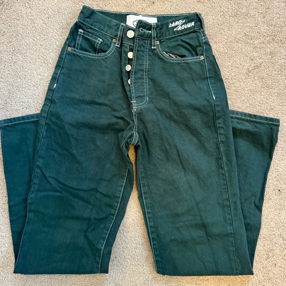 Pacsun Land Rover Forest Green ButtonFly Relax High Waisted Jeans Women 23